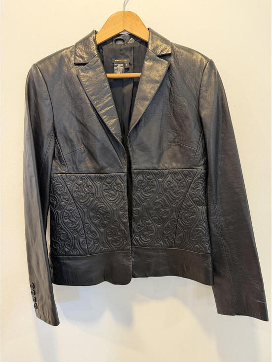 BCBGMaxAzria Jackets & Blazers - Black Leather Embroidered Blazer Jacket BCBG Maxazria